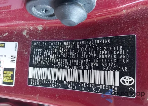 2022 Toyota Corolla Le из США, поврежденный, VIN 5YFEPMAE9NP391813